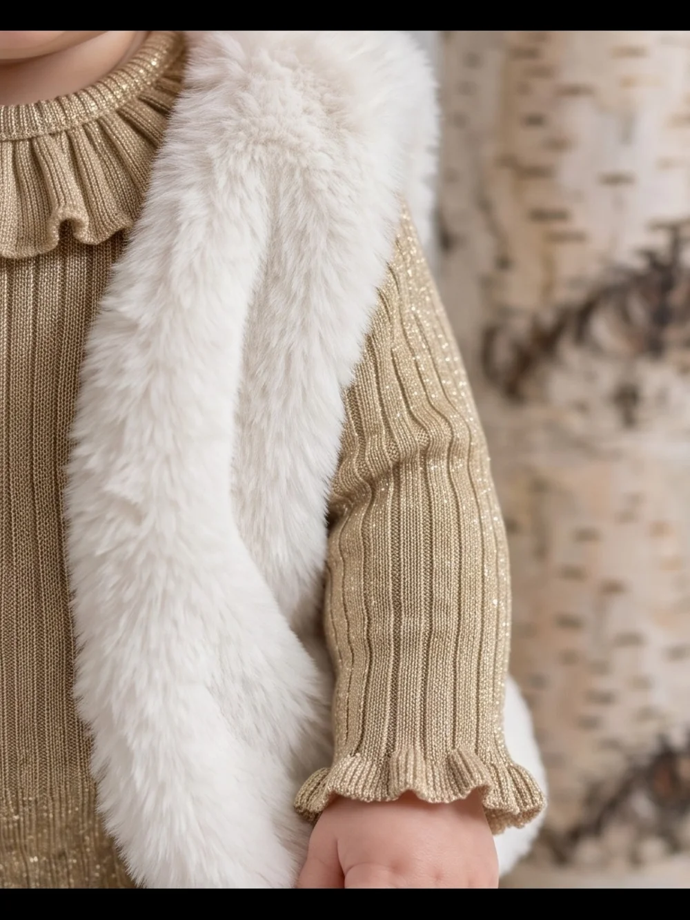 3 pcs Kids Matching Set with Cream Vest and Tan Ribbed Knit